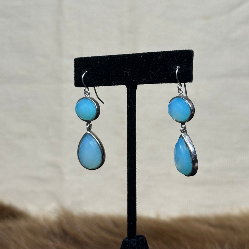 Blue Silver Dangling Earrings - Picture 2 of 3